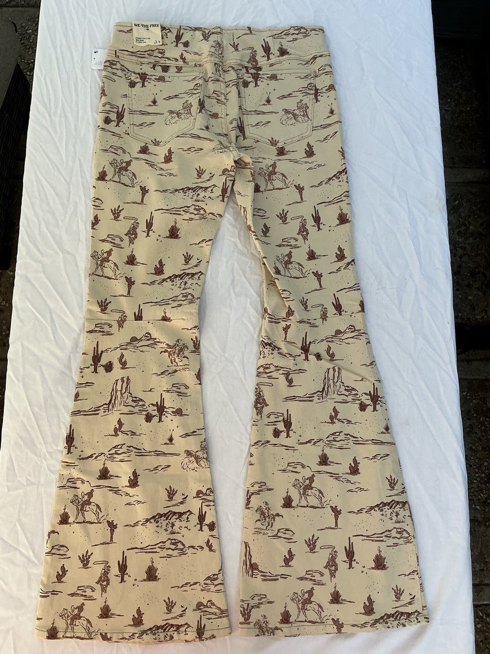We The Free Beige Flare Pants with Brown Western Print - Picture 4 of 6
